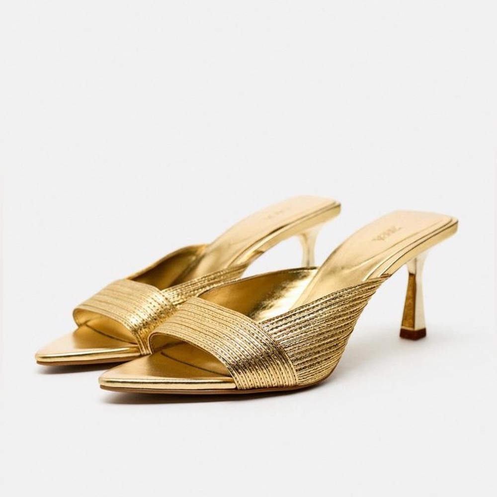 Zara metallic open toe heeled sandals